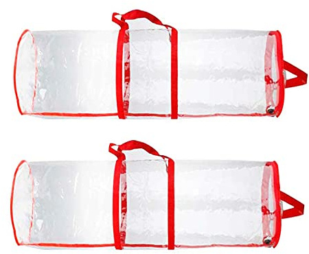 Mokyler 2 Stück Geschenkpapier-Aufbewahrungstaschen aus transparentem PVC, mit Griffen und Reißverschluss für einfache Aufbewahrung von Weihnachts- und Feiertagen