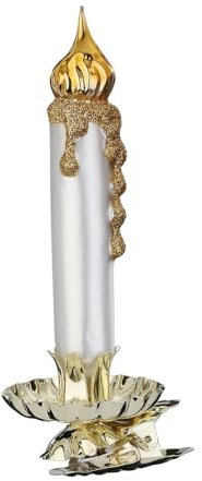 Christbaumschmuck Weihnachtsbaumkerze auf Clip 11cm mundgeblasenes Glas handbemalt - Glasfigur Kerze auf Klammer Weiß Gold