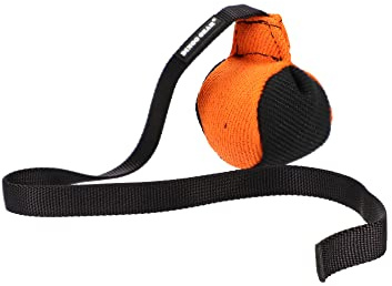 Dingo Gear Trainings-Spielzeug Ball 9 cm Schwarz-Orange mit Griff 65 cm | French-Material Nylcott, Training Spiel Apport, IGP Obedience, S02814