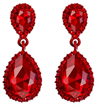 EVER FAITH Damen Österreichischen Kristall Hochzeit Elegant 2 Teardrop Halo Ohrringe Rot Rot-Ton