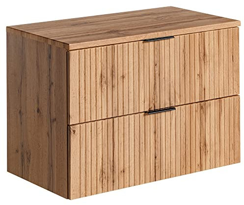 Lomadox Badezimmermöbel Waschtisch-Unterschrank 80cm Wotaneiche mit gerilllter Front Waschbecken Badschrank mit 2 Softclose-Auszügen, B/H/T ca. 80,6/59,2/46,5 cm