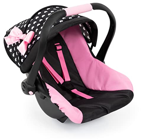 Bayer Design Dolls: Deluxe Car Seat: Hearts Black & Pink - Pretend Play Accessory for Dolls/Plushes Up to 18, Ages 3+, Large