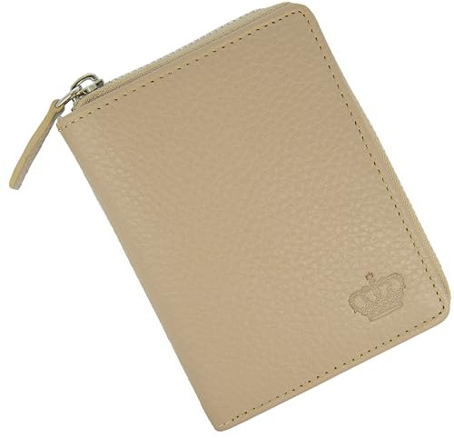 Baur Damen Geldbörse Echt Leder Geldtasche | Geldbeutel mit RFID Schutz | kleines Portemonnaie viele Kartenfächer | Wallet mit Druckknopfverschluss & Reißverschluss-Compartment (Taupe)