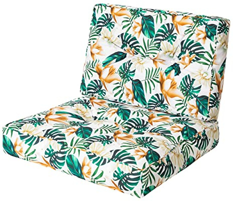 HOBBYGARDEN, Cojín de ratán KAJA, cojín para palés, para exteriores/interiores, muebles de jardín, columpio de hollywood, cojín de asiento, cojín de asiento, flores blancas, tamaño 2: 59 x 59 cm