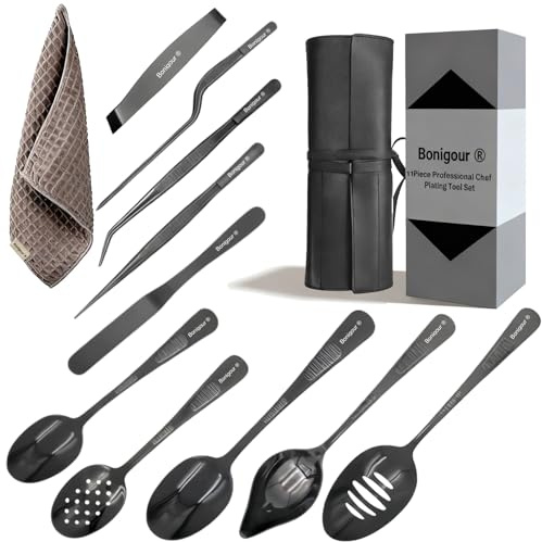 Bonigour Professionelles Küchenutensilien-Set, 11-teilig, Edelstahl, Schwarz, Küchenutensilien für moderne Küche, Lebensmittelkunst (schwarz)