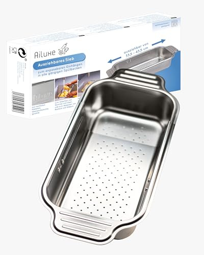 Edelstahl Sieb für die Spüle ausziehbar/Küchenorganizer variabel/Nudelsieb zum Abgießen/Siebkorb zum Waschen von Gemüse und Obst/Camping Geschirr