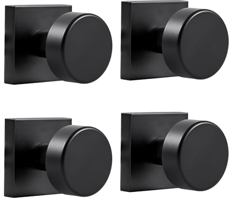 coolnews 4 Pack Matte Black Dummy Door Knobs, Modern Round Bifold Dummy Door Knob, Zinc, 100% Zinc, Black, 2.6 Inches