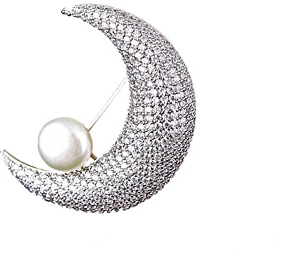 spilla bigiotteria Spilla da donna con luna piena di diamanti corpetto di perle spilla anti-esposizione abito e accessori di abbigliamento argento
