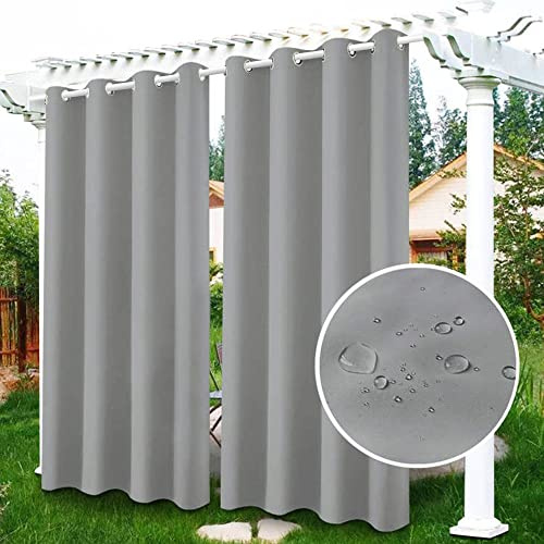 Famibay Outdoor Vorhang Wetterfest 2er Set Outdoor Vorhänge mit Ösen Outdoorvorhänge Wasserdicht Blickdicht Sonnenschutz Vorhang Verdunklung Thermo für Balkon Terrasse Pavillon Garten