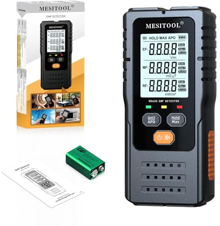 MESITOOL EMF-Messgerät EF/MF/RF 3-in-1 Elektromagnetische Felder Messgerät Digitales Elektromagnetische Strahlung Detektor Strahlungsdetektor für Zuhause, Büro (MESITOOL_RD630DE)