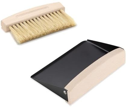 Escoba de Mesa, Mini Recogedor y Cepillo, Juego de Recogedor y Escoba, de Madera y Metal, para el Hogar, la Oficina y la Cocina, Negro