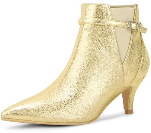 Allegra K Women Faux Leather Pointed Toe Chelsea Kitten Heels Ankle Booties