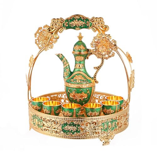 SUPBEI Petit Ensemble de Cafetière Turque Vintage, Service à Thé Turc avec 6 Tasses à Café, Ensemble de Tasses à Café en Cuivre Turc pour Les Ornements Artisanaux de Fête de Thé de Bar à La Maison