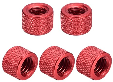 uxcell 10Pcs Knurled Thumb Nut, 1/4-20x10mm Hand Nut Pass Hole Nut Aluminum Alloy Diamond Knurled Camera Tripod Pass Hole Nut Lock Adjusting Nuts for 3D Printer, Dark Red