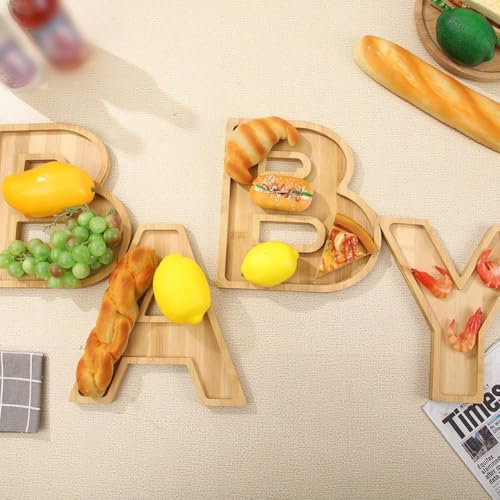 PETSTIBLE Lot de 4 assiettes en bois pour bébé Motif alphabet