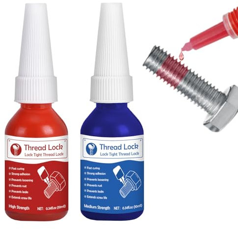 Thread Lock High Strength+Medium Strength, 2 x 10ml Locktight Threadlock Prevent Nuts, Bolts, Fasteners and Screws from Loosening Due to Prolonged Vibration,Thus Locking and Sealing Nuts and Bolts