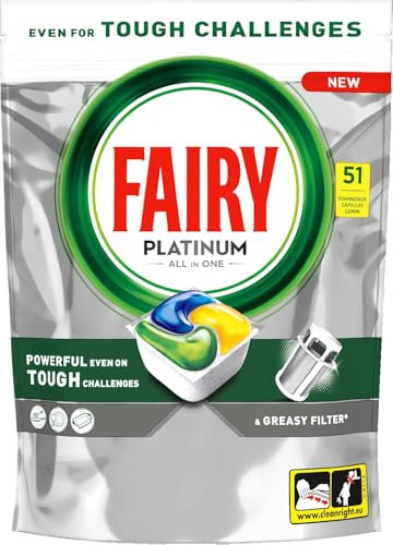 Fairy Platinum Zitrone Geschirrspülerkapseln All in One, 51 Tabletten, für schwierige Verschmutzungen, reinigen sogar fettige Filter