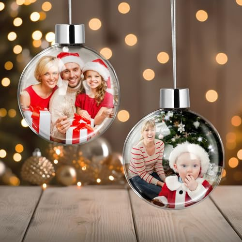 Personalisierte Weihnachtskugeln mit Foto, Christbaumkugel Personalisiert Doppelseitiger Foto, Weihnachtsbaum Anhänger Weihnachtskugel Fotogeschenk für Familie, Freunde, Haustiere, Kinder