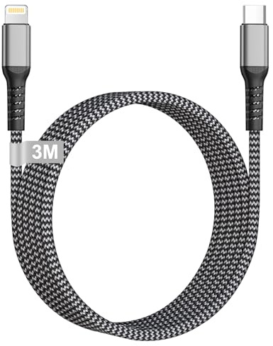Cable iPhone USB C 3M [Certificado MFi], Cable USB C a Lightning 3M Cable Cargador iPhone Carga Rapida Cable Tipo C a Lightning iPhone Charger Cable para iPhone 14/13/12/11/X/XS/XR/8/SE, iPad, AirPods