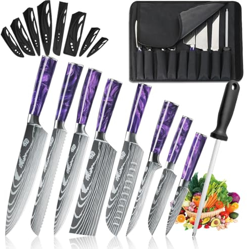 MDHAND Messerset mit Rolltasche, Professionelles Küchenmesser Set, 8-teiliges High Carbon Edelstahl Küchenchef, Extrem Scharf Profi Kochmesser Set