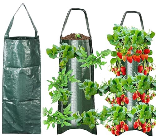 YEZIDE 3Pcs Hanging Grow Bags, Flower Strawberry Planter Bags, Multifunction Vegetable Flower Strawberry Herbs Plant Grow Bag for Vertical Gardening