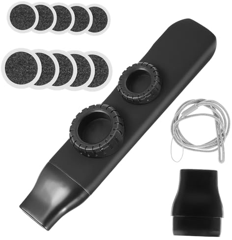 Kazoo mit Zwei Löchern, Schwarz, 1 Stück, Leicht Spielbar | Abs, Tritan und Silikon, Einstellbare Töne, mit Ersatzband und Runden Membranen, Tragbar