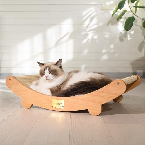CheerPals Sisal Cat Scratcher Bed - 160° Curved Design, Solid Beech Wood & Sisal Pad Cat Scratching Board, Extra-Large 60x35x15cm Pet Furniture for All Cats