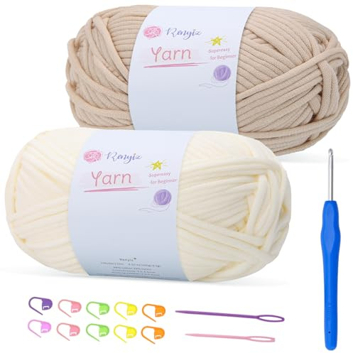 Renyiz Dicke Wolle zum Häkeln Häkelgarn 2x100g,häkelwolle mit Häkelnadel 4mm, Chunky Yarn Farbstabil für Häkelprojekte wie Decken & Spielzeuge