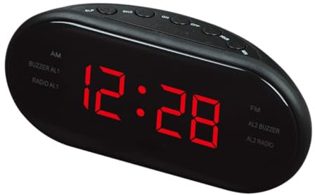 NUOBESTY Digitaler Radiowecker Mit Fm/am Gebogenem Großdisplay Und Projektion Schlummerfunktion Nachtlicht Rotes Design Radiowecker Für Schlafzimmer Und Reise