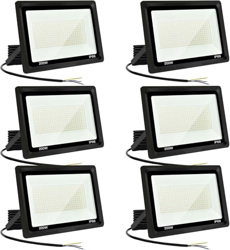 Focos LED Exterior 200W Proyector LED Exterior 20000LM IP66 Impermeable Foco Proyector LED 6500K Blanco Frío Floodlight para Casa, Garaje, Patio, Terraza, Campo (6pcs)