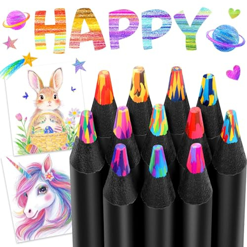 Strehknewen 12 Farben Regenbogenstift, Jumbo Buntstifte, Mehrfarbige Malstifte zum Zeichnen, Basteln, Mitgebsel Kindergeburtstag & Geschenk