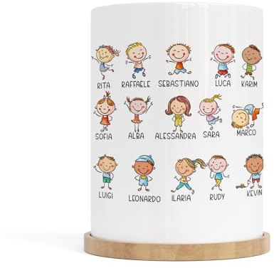Vasetto Portapianta Personalizzato per Maestra con Sottovaso in Legno | Con Disegno e Nomi dei Bambini, Dedica Stampata, Idea Regalo Fine Anno Scolastico, Per Asilo e Primaria