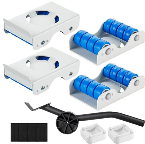 Esilihom Furniture Lifter Set, Professional and Easy Furniture Movers-4 Metal Sliders and Pry Bar, Moving Wheels for Appliance, Sofa, Bed, 350kg Load Capacity（White)