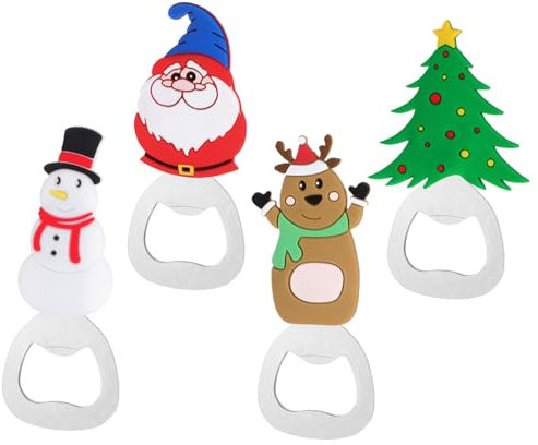 IMIKEYA 4pezzi Apribottiglie Natale Tema Decorazioni Natalizie Portatile Per Birra e Bottiglie Strumento Compatto e Resistente Regali Utili Per Feste e Casa
