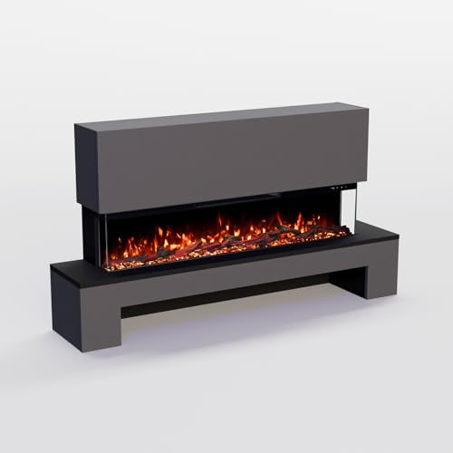GF Core Elektrokamin Cobalt Holzfach mit realistischem 3D LED-Feuer - Stand-Elektrokamin mit Heizung und Kaminfeuer, App Steuerung, Knistereffekt & Timer, max. 1800 W, 137x75x29 cm, Schwarz