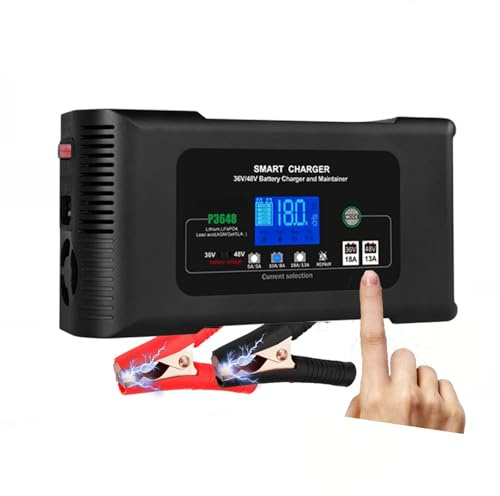 Caricabatterie intelligente 36V/48V 18A per batterie LiFePO4/AGM/Piombo-acido, con 4 modalità, riparazione a impulsi, test automatico per golf cart, SUV, camper, camion, imbarcazioni e tosaerba