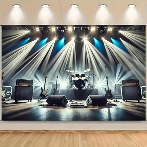 Una vibrante parete di sfondo per display centrale per strumenti di musica in vinile e decorazioni per feste ed eventi in cucina