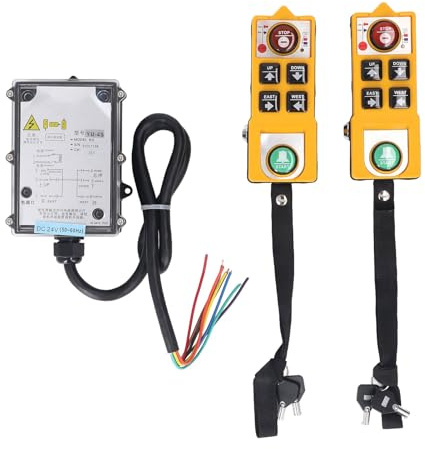 Luocute Industrial Crane Remote Control Wireless Crane Controller Hoist Remote with Dual Handles Transmitter and Receiver 800MHz RF 100m Range for Electric Hoist Lifting Device