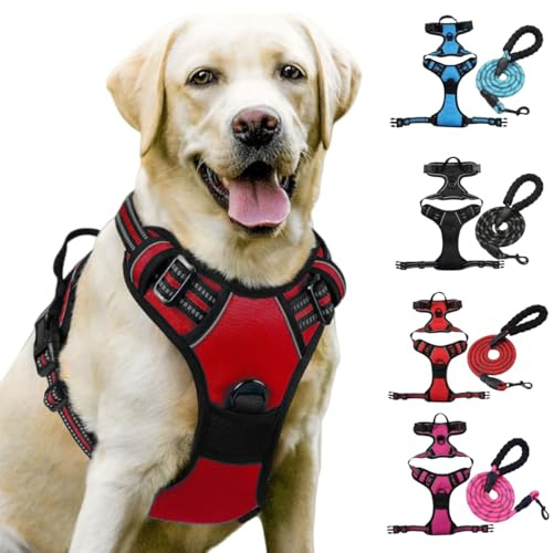 Fellste𝐫 Geschirr, Anti-Zieh Hundegeschirr mit Step-in Design, Atmungsaktiv & Gepolstert, Für entspanntes Spazierengehen, Kontrolle ohne Ziehen, Für Hunde jeder Größe (Rot, M)