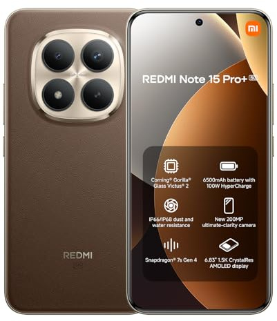 XIAOMI Redmi Note 15 Pro+ 5G Smartphone 8GB+256GB, Snapdragon® 7s Gen 4, 200MP Ultimate-clarity Camera, 6.83 120Hz Amoled Display, 6500mAh Battery, Mocha Brown (2 Years Warranty+No In-box Charger)