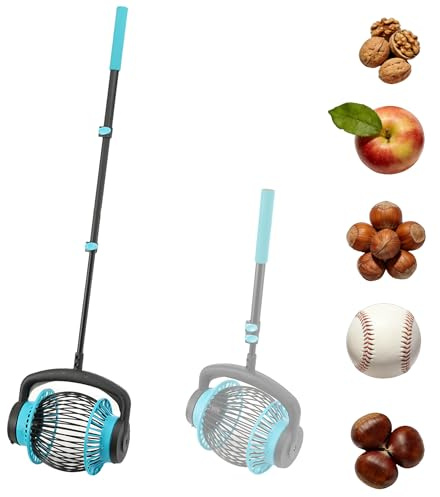 CDZHLTG Ramasseur De Noix, Ramasseur de Noix et Fruits avec Manche Télescopique de 40-100 cm, Panier de Récolte de 4.5 L, Cueilleur Sphérique pour Glands, Châtaignes, Pommes, Golf, Tennis