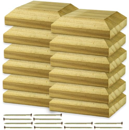 Woodside Wooden Fence Post Caps 12 Pack for 4 Inch Fence Posts | Genuine Spruce Wood Pyramid Post Toppers with Fixing Screws | Decorative Garden Fence Post Finials