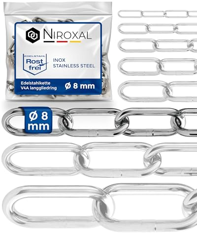 Rostfri Kedja A4 Långlänkad DIN 763 / DIN 5685 – 8 mm x 3m – 1 st – För tunga upphängningar och krävande användning