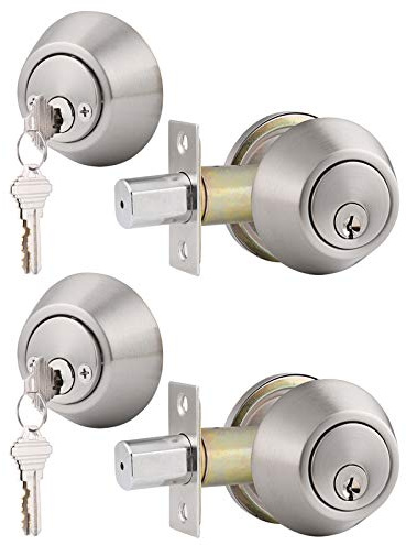 Gobrico Keyed Alike Double Cylinder Deadbolts Door Locks Satin Nickel Keyd Both Sides Door Locksets for Exterior Interior Door 2 Pack