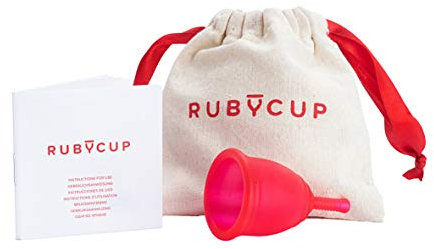 Ruby Cup Hypoallergene Menstruationstasse, Größe M (groß, starke Periode), Rot, ideal für Anfänger, praktische und zuverlässige Alternative zu Tampons/Einlagen