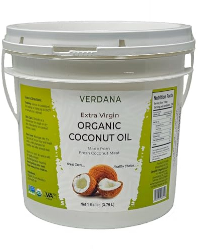 Verdana Organic Extra Virgin Coconut Oil, Food Grade, Unrefined Cold Pressed, USDA Organic, 1 Gallon, Bulk Value Size for Cooking, Baking & Soap Making