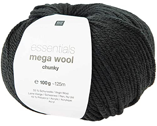 Rico Mega Merino Schwarz, Wool Chunky Farbe 16, Dicke Merinowolle Zum Stricken Und Häkeln
