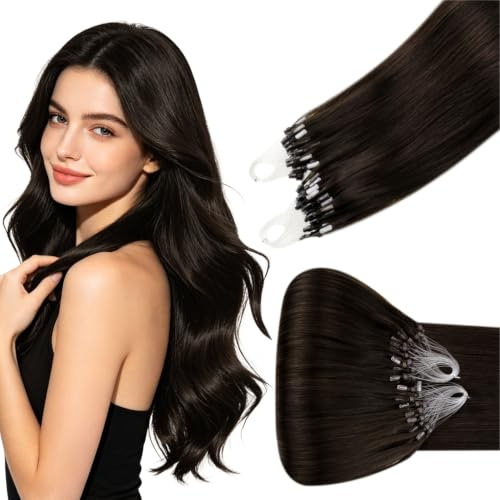 Hetto Microring Extensions Echthaar Dunkelbraun 45cm 50g - Gleichmäßige Volumensteigerung mit Hitzefreien Microlinks, Für Dauerhaftes Tragen und Gute Stabilität #2