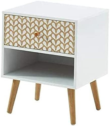 BAÏTA Table de Chevet Capucine Blanc et Effet chêne 40cm