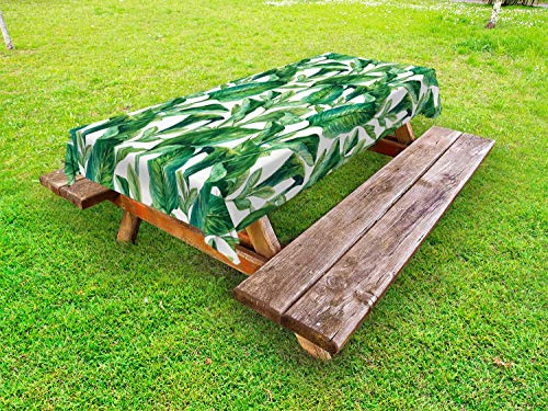 ABAKUHAUS Foglia Tovaglia da Esterno, Watercolored Banano, Tovaglia da Picnic Lavabile Decorativa, 145 cm x 305 cm, Forest Green Dark Green